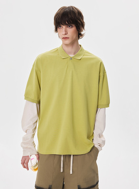 JIINOO凉感华夫格短袖POLO衫美式复古肌理感翻领简约休闲T恤男女