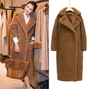 刘涛明星同款毛茸茸羊卷毛中长款外套冬加厚保暖羊羔毛泰迪熊大衣