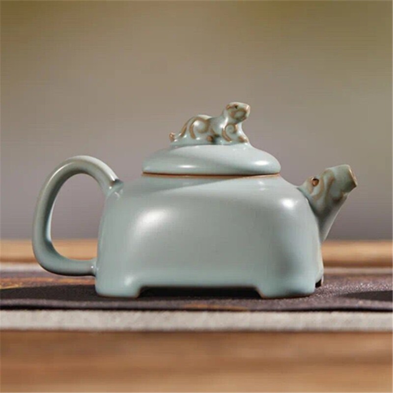 东道汝窑玉虎壶虎年精品开片茶壶收藏纪念款