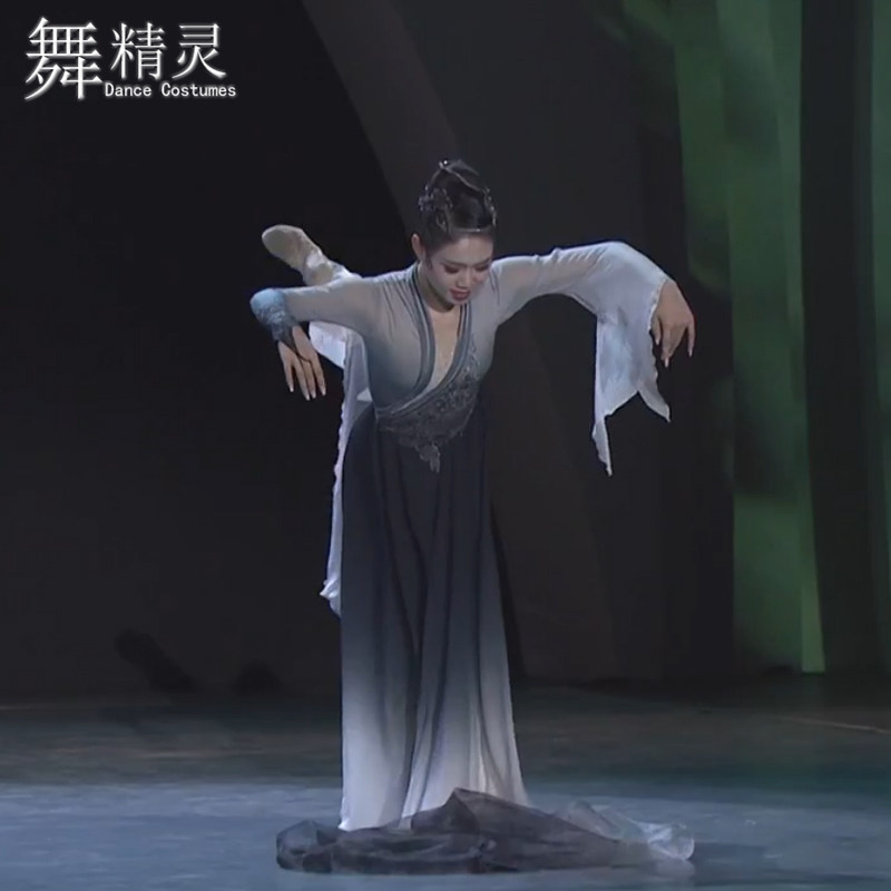 水墨飘逸大裙摆雪纺古典舞演出服