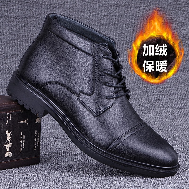 外贸棉鞋男2023冬季加绒加厚高帮商务男士皮鞋头层牛皮真皮马丁靴