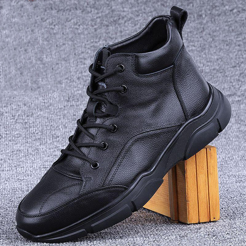 外贸高帮皮鞋男商务真皮冬季加绒保暖棉鞋男休闲运动鞋马丁靴男鞋