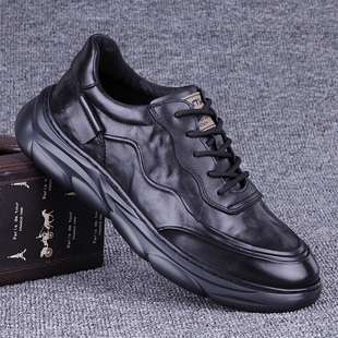 外贸真皮运动皮鞋男头层牛皮男鞋2025春款厚底休闲皮鞋防滑实心底