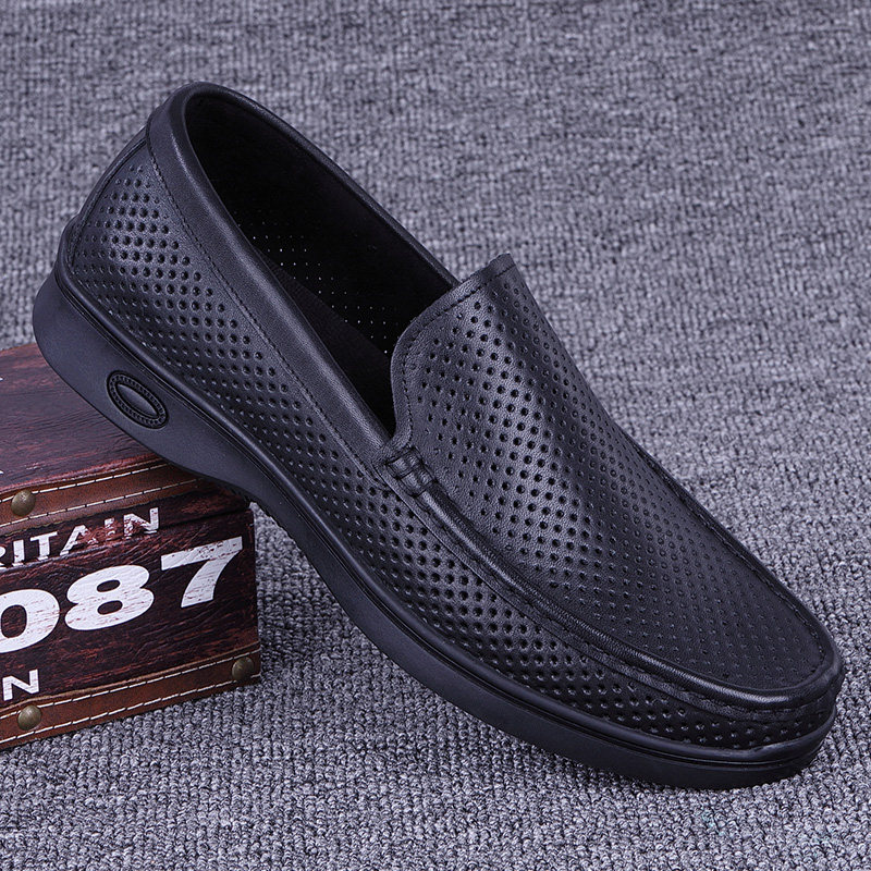 外贸休闲皮鞋男真皮夏季新款镂空透气单层牛皮薄款男士洞洞凉皮鞋