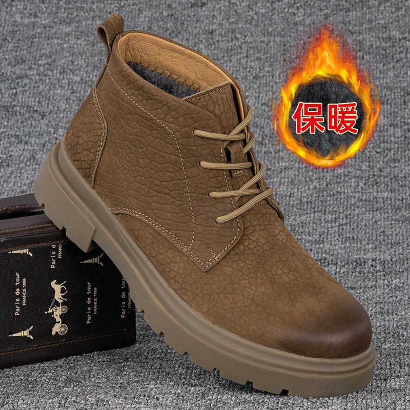 外贸马丁靴男款真皮秋冬新款加绒保暖棉皮鞋休闲男士高帮工装短靴