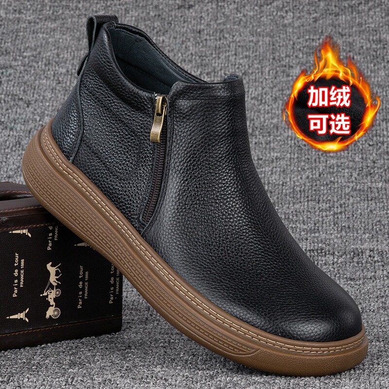 外贸男士高帮棉鞋真皮加绒保暖商务休闲软底马丁靴全牛皮男士短靴