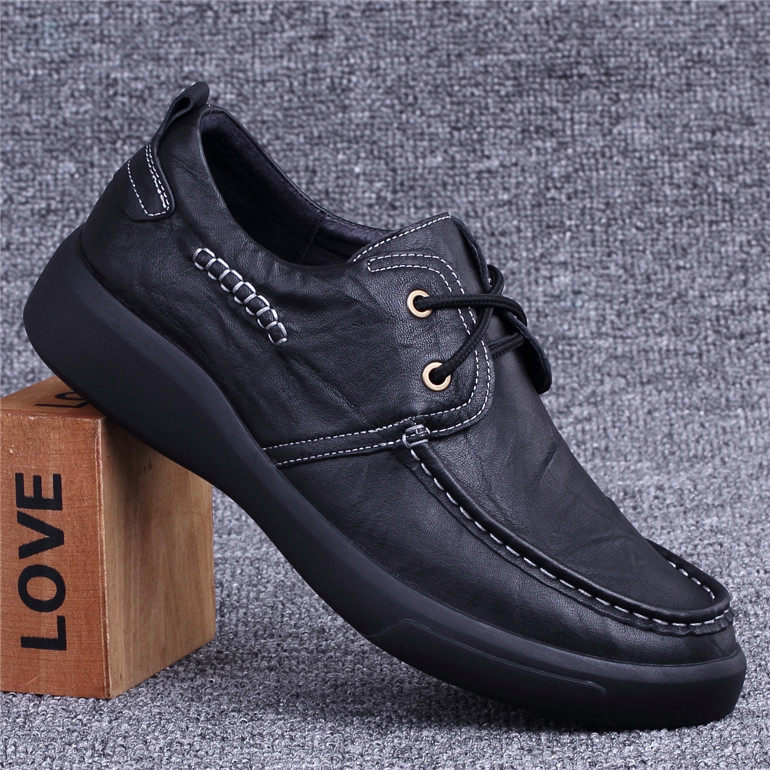 外贸男鞋2021春秋新款真皮男鞋头层牛皮系带日常休闲男士皮鞋软底