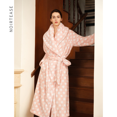 冬季加绒加厚长款睡袍女士家居服