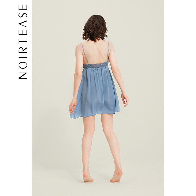 NoirTease夏季性感桑蚕丝真丝吊带睡裙蕾丝聚拢薄款丝质女士