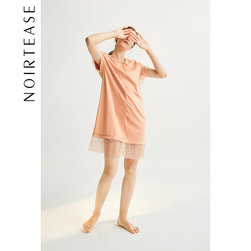 NoirTease奈黎诗夏季睡衣女士薄款V领桑蚕丝棉质睡裙家居服