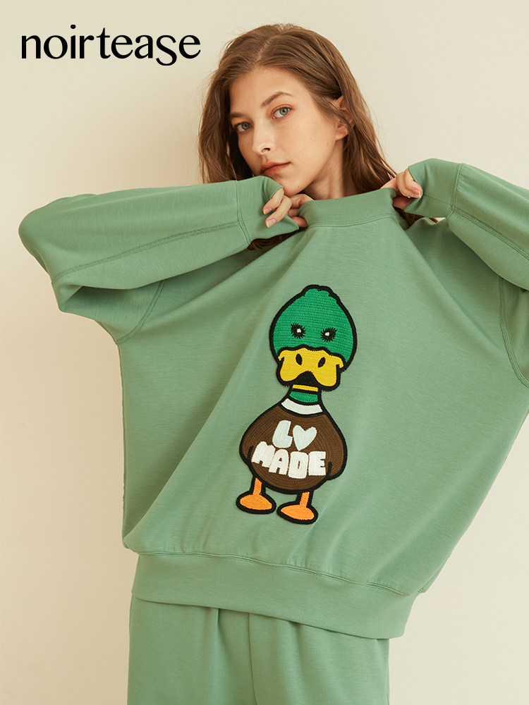 NoirTease奈黎诗春秋长袖睡衣女士卡通刺绣家居服两件套装可