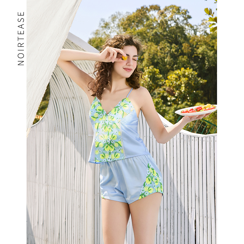 女士丝质刺绣睡衣家居服套装