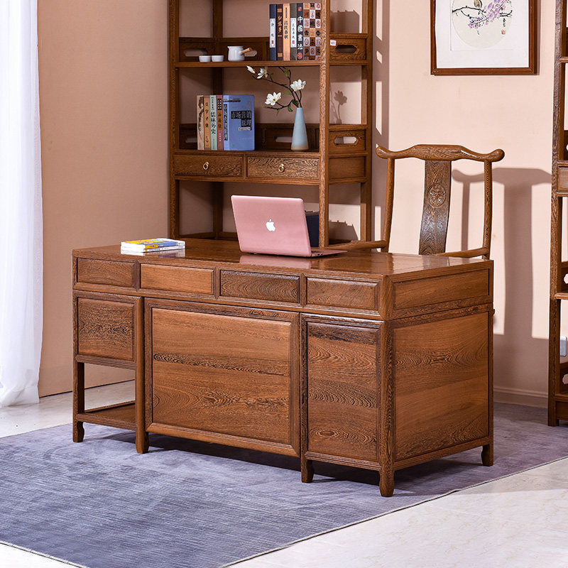 红木家具鸡翅木书桌家用电脑桌中式老板台小班台实木办公桌椅组合