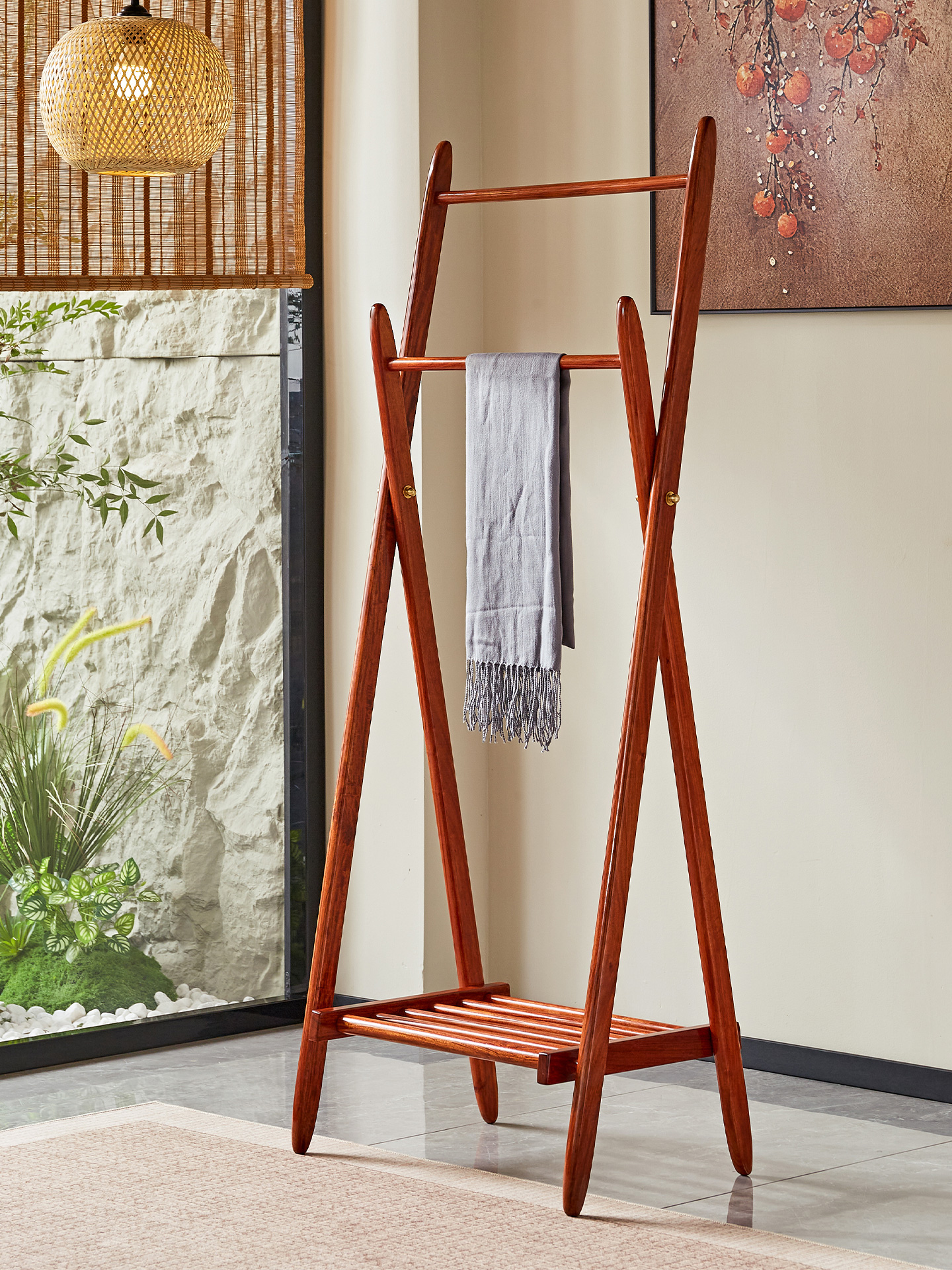 红木衣帽架实木中式缅甸花梨客厅挂包架子落地大果紫檀卧室挂衣架