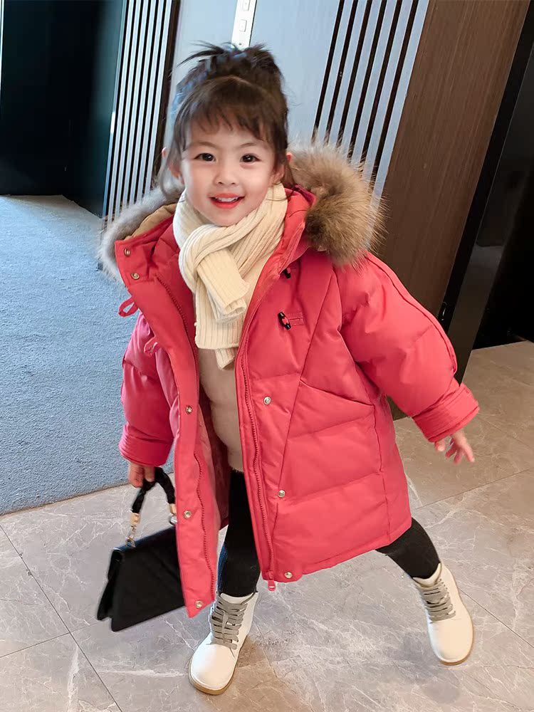 英国Next kiss女童羽绒服2023新款洋气中长款韩版白鸭绒冬装外套