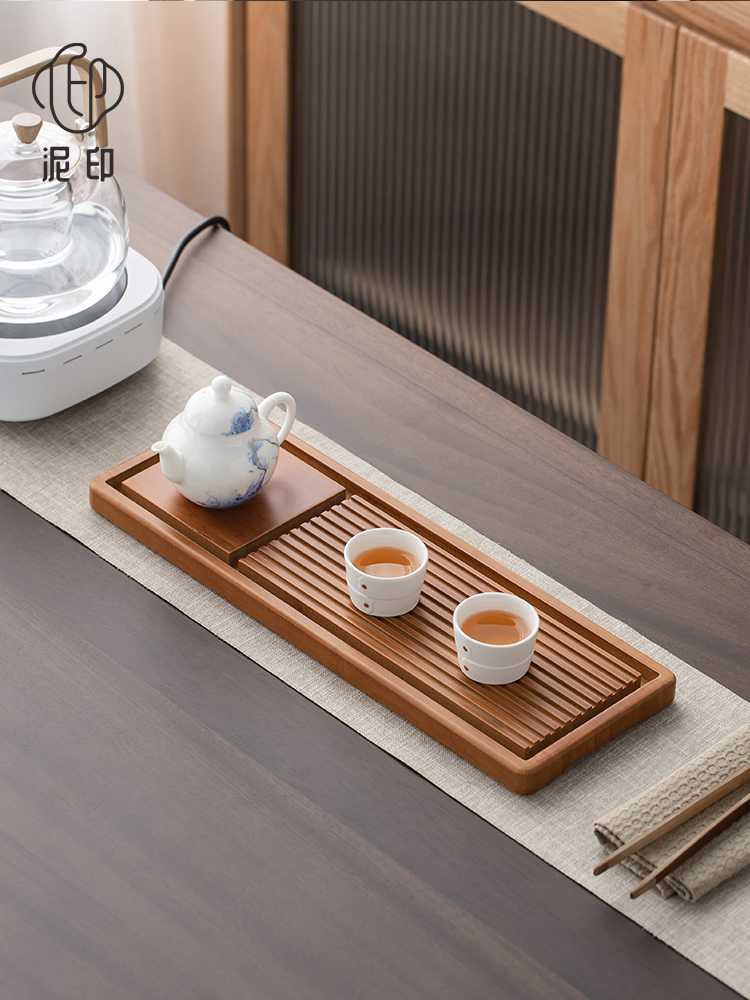 泥印新款高级竹制茶盘托盘干泡台小型茶台办公室家用简易盖置壶承
