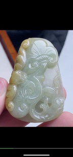 55.3-36.6-8.6mm,黄翡巧雕富贵如意吊坠，天然翡翠A货aaa6731二