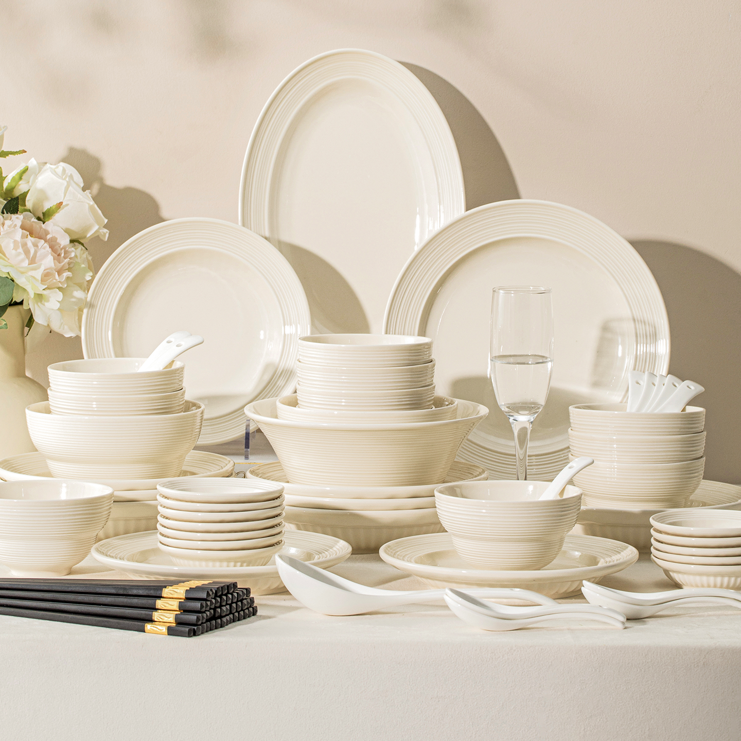 釉下彩2026新款法式奶油风碗碟套装陶瓷餐具套装碗筷高颜值乔迁,餐饮具,碗,淘宝优惠券,粉丝福利购,淘宝优惠卷