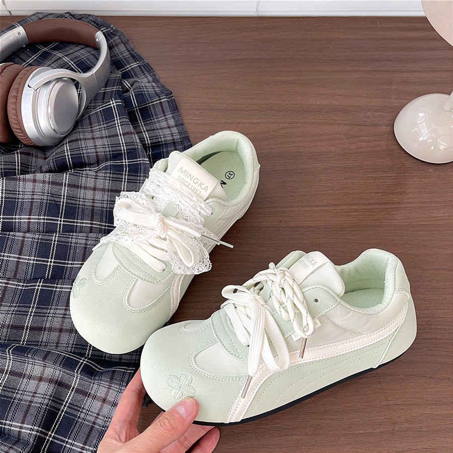 易少年 薄荷绿德训鞋女2026春季新款蕾丝配裙子四叶草休闲板鞋ins,女鞋,德训鞋,淘宝优惠券,粉丝福利购,淘宝优惠卷