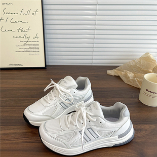 新款 易少年 2026春季 女ins超火百搭运动休闲小白鞋 港风网面跑步鞋