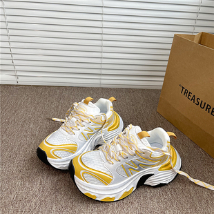 百搭网面透气运动休闲鞋 新款 男 女2025冬季 6CM厚底增高做旧老爹鞋