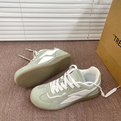 薄荷绿情侣赛车鞋男德训鞋潮2025新款夏季网面透气百搭运动阿甘鞋
