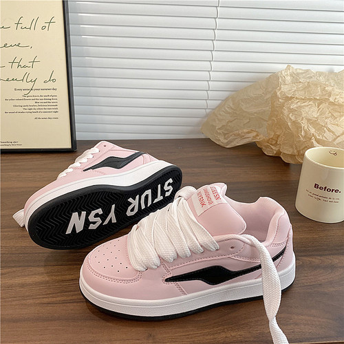 易少年韩版小众粉色面包鞋女