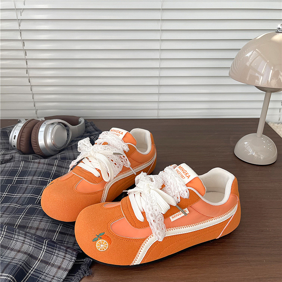 易少年 脏橘色德训鞋女2026春季新款蕾丝配裙子四叶草休闲板鞋ins,女鞋,德训鞋,淘宝优惠券,粉丝福利购,淘宝优惠卷