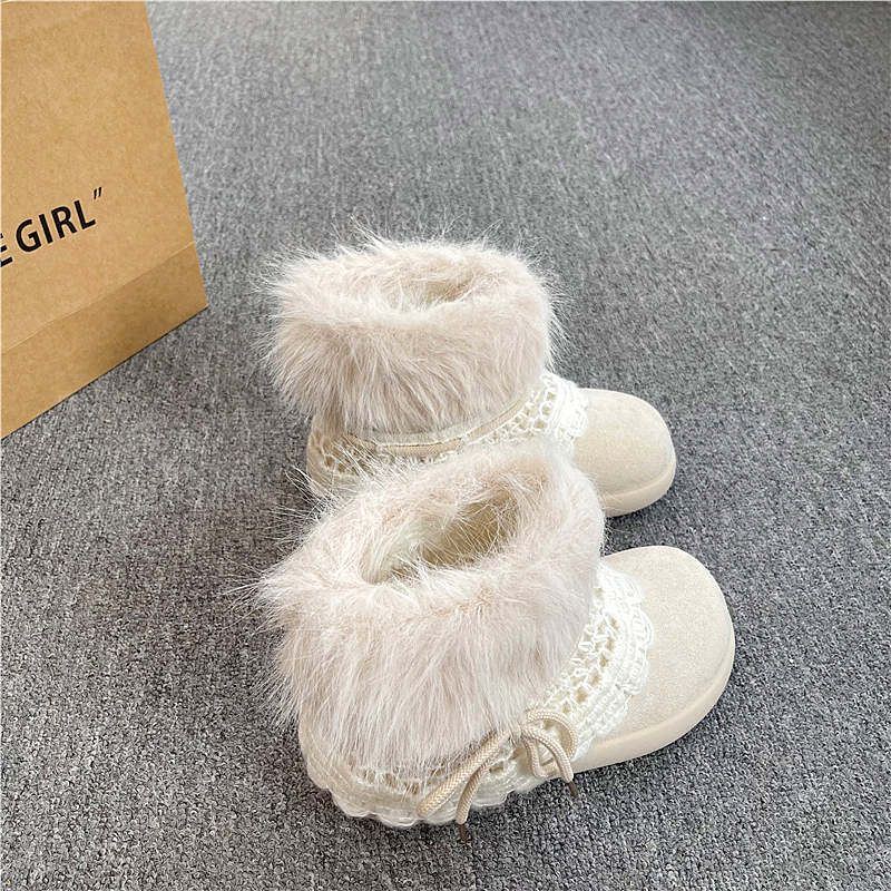 费尔岛厚底毛毛加绒加厚雪地靴女2025新款百搭棉鞋女保暖防滑靴子