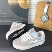 复古情侣百搭ins潮运动休闲板鞋 鞋 子男生灰格子小香风2026春新款