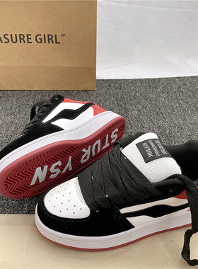 鞋子男厚底黑红小众面包鞋ins2024冬季新款情侣百搭运动休闲板鞋