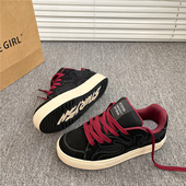 黑红色港风情侣鞋 厚底百搭女ins潮运动休闲板鞋 子男2025冬季 新款