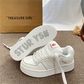 女ins潮2025秋冬季 新款 小白鞋 白彩虹厚底增高港风运动板鞋 面包鞋