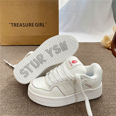 白彩虹厚底增高港风运动板鞋女ins潮2025秋冬季新款小白鞋面包鞋