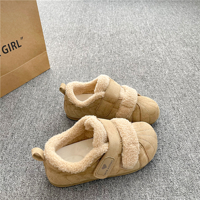 易少年 厚底魔术贴小白鞋女款2025冬季新款加绒二棉鞋复古德训鞋