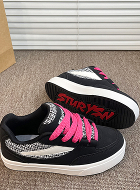 原创设计黑红色港风男鞋板鞋ins潮流2026春季新款复古运动休闲鞋