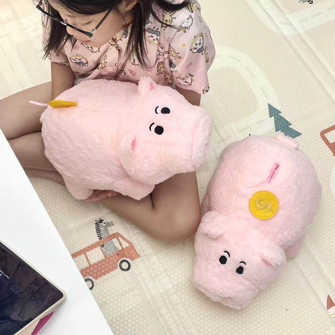 【包邮】可爱卡通动漫玩具总动员火腿猪金币猪毛绒抱枕毯子包