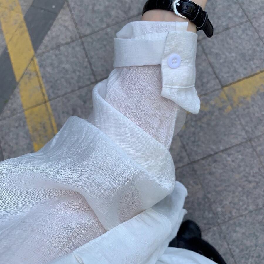 韩系白色薄款防晒长袖衬