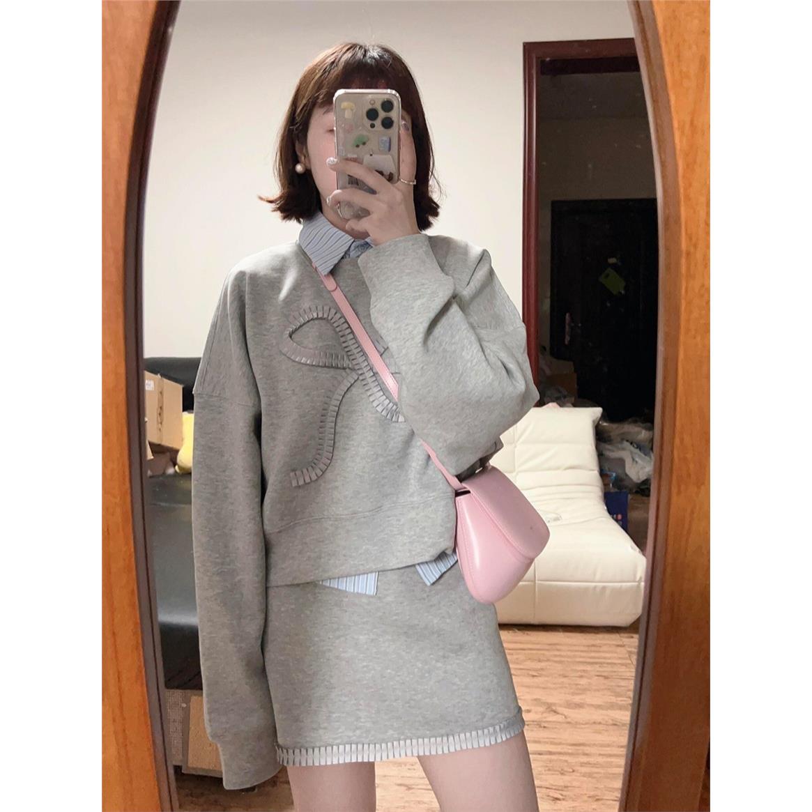 休闲套装女灰色减龄蝴蝶