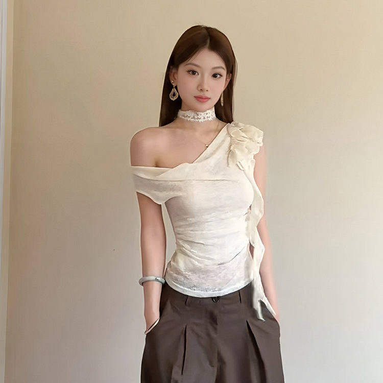 美式辣妹斜肩短袖t恤女夏