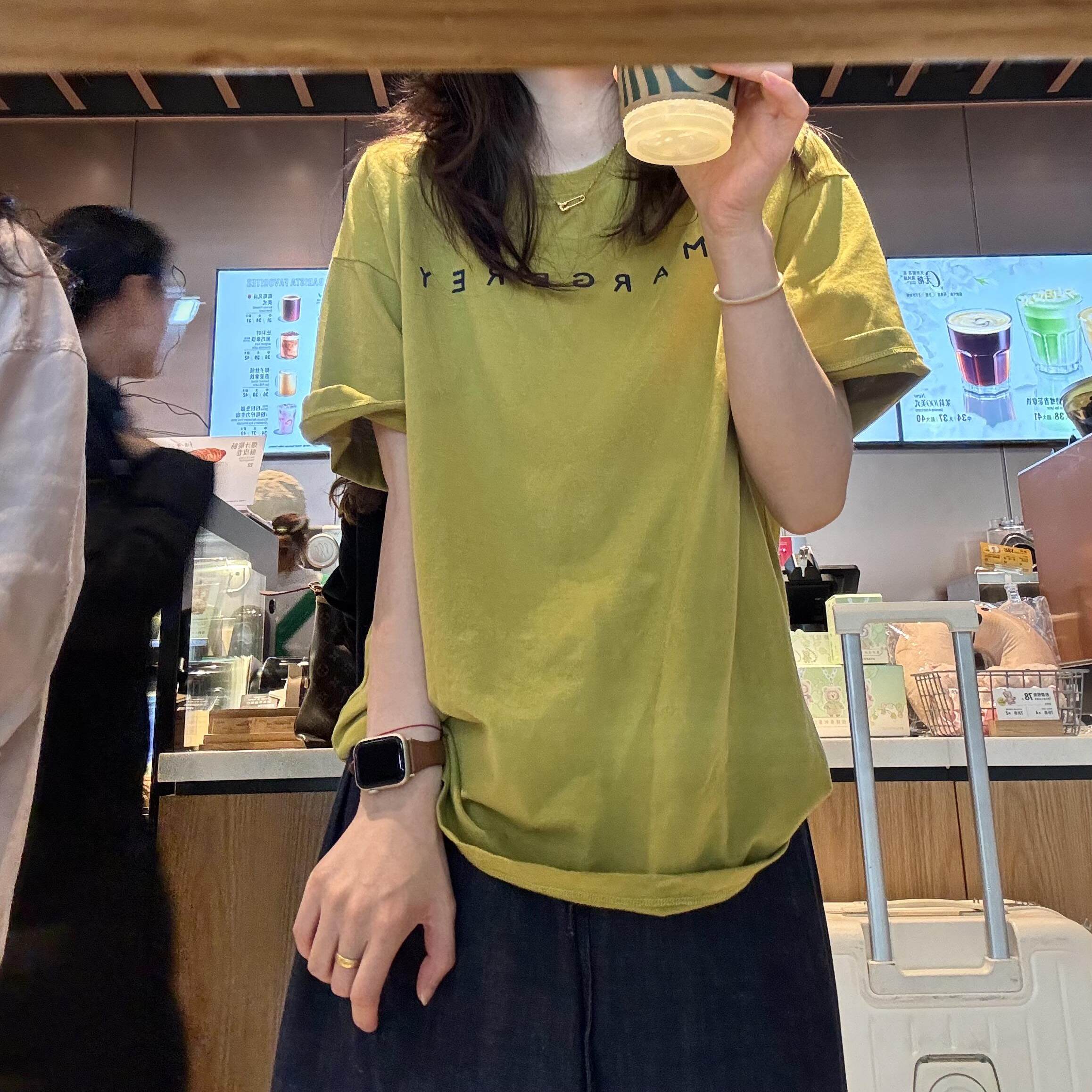 宽松多巴胺萤光绿色短袖T