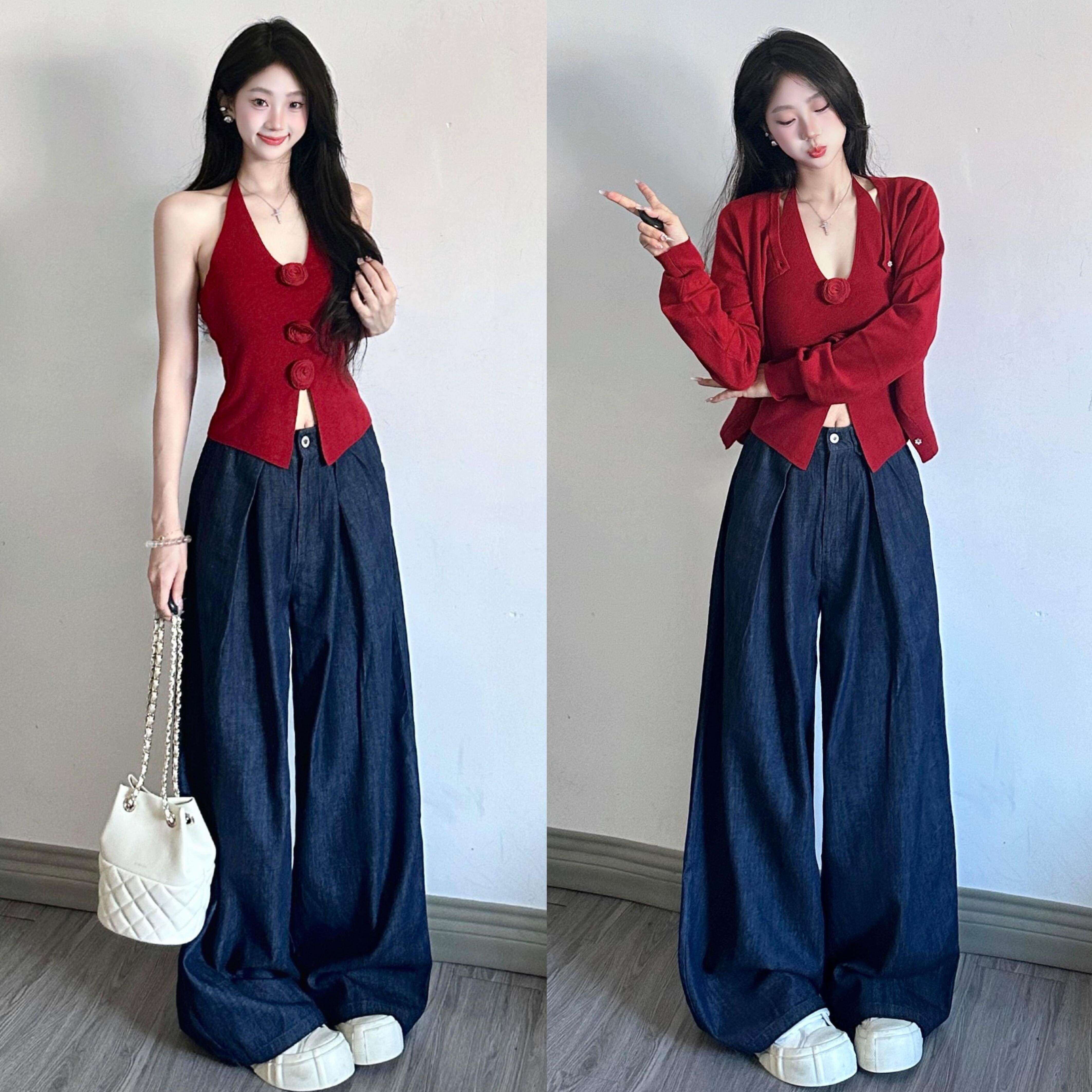 法式红色套装女春季新款