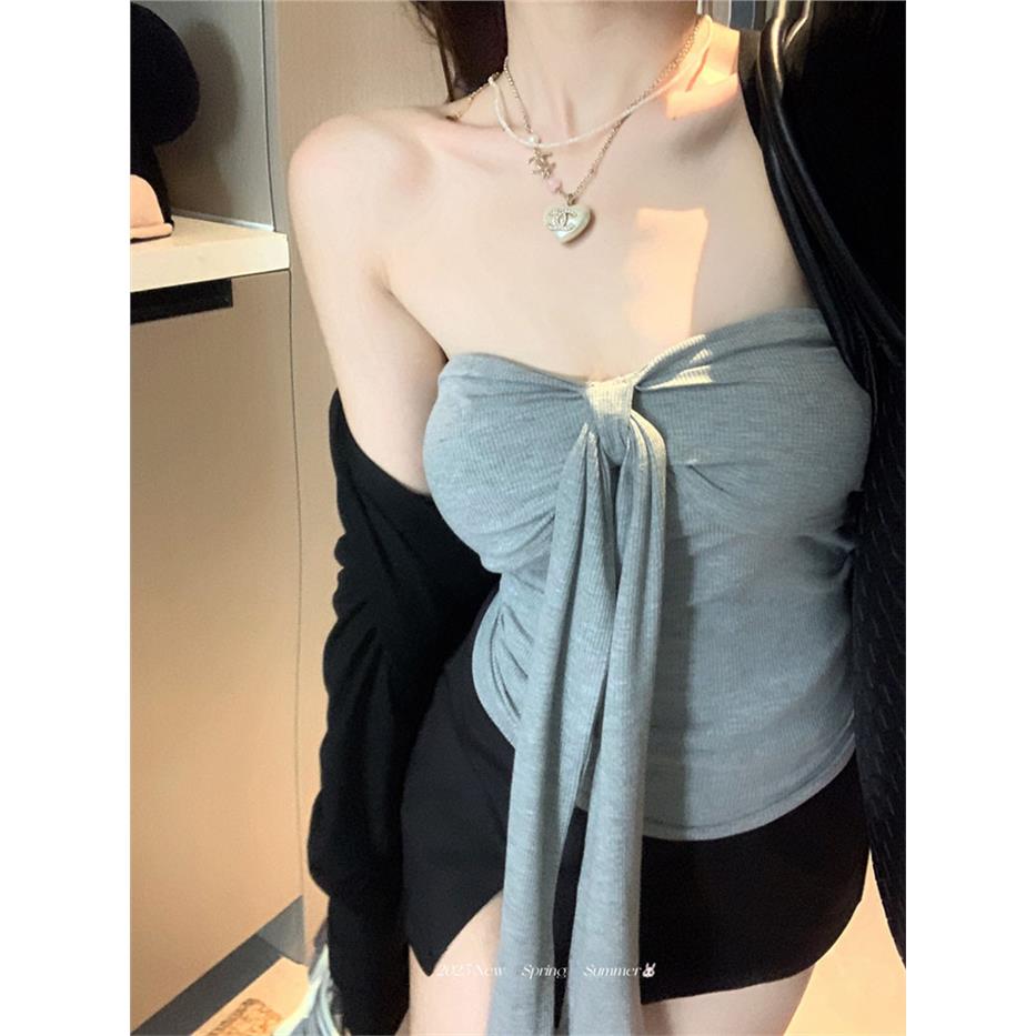 两件套辣妹绑带抹胸背心