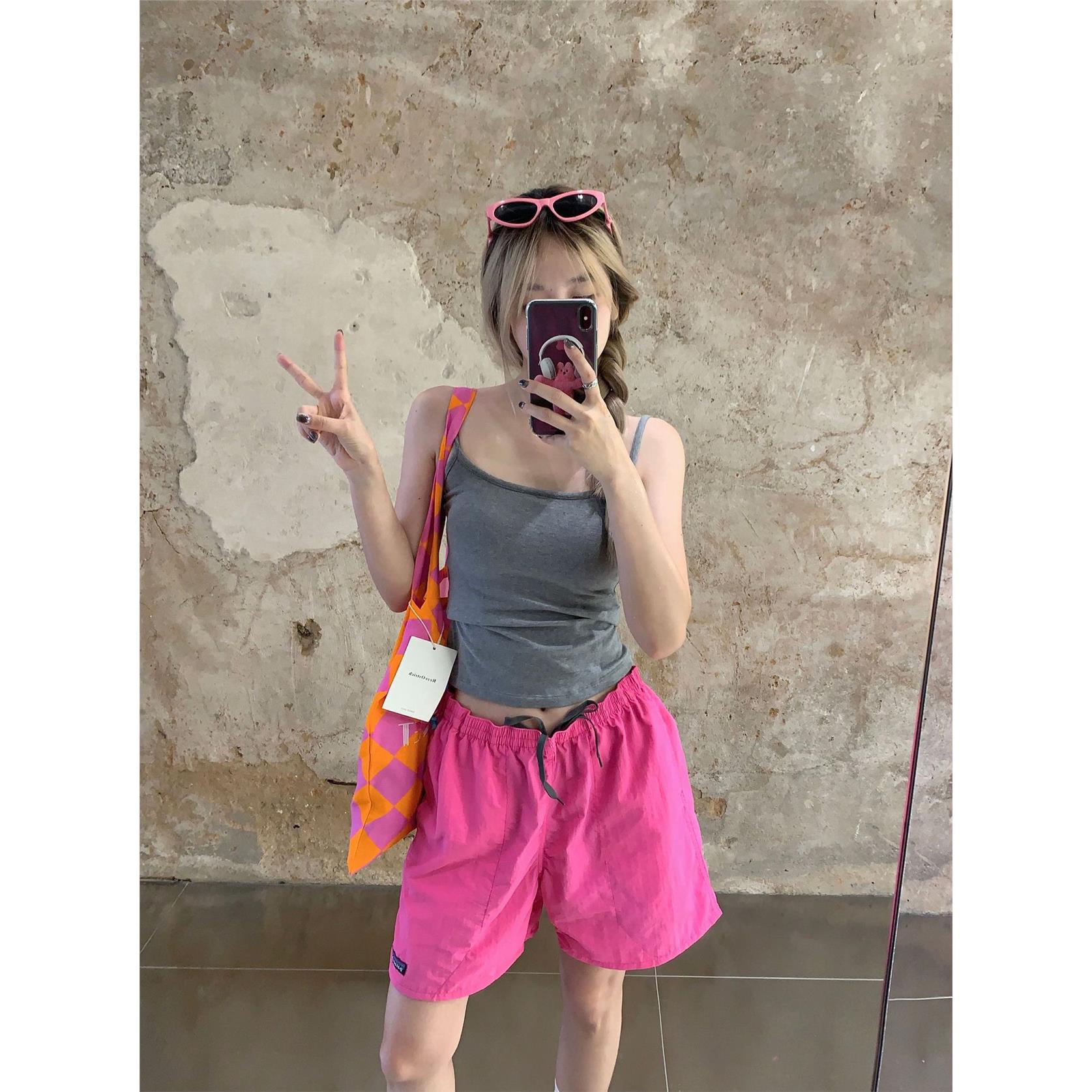 粉色速干休闲三分短裤女