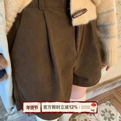TheDouerr 复活款chao百搭咖啡灯芯绒短裤