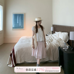 TheDouerr 琉光粉多巴胺显瘦chao仙百褶中裙半身裙夏