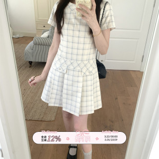 TheDouerr 苏格兰晨雾复古格子百褶设计感连衣裙