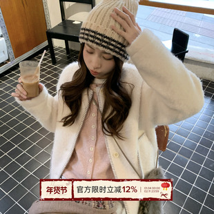 TheDouerr 生椰牛乳白色专机毛线花边圈圈毛呢针织衫毛衣长袖开衫