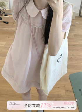 TheDouerr 泡泡粉梦天丝娃娃领花边少女感连衣裙