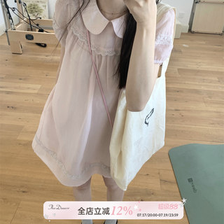 TheDouerr 泡泡粉梦天丝娃娃领花边少女感连衣裙